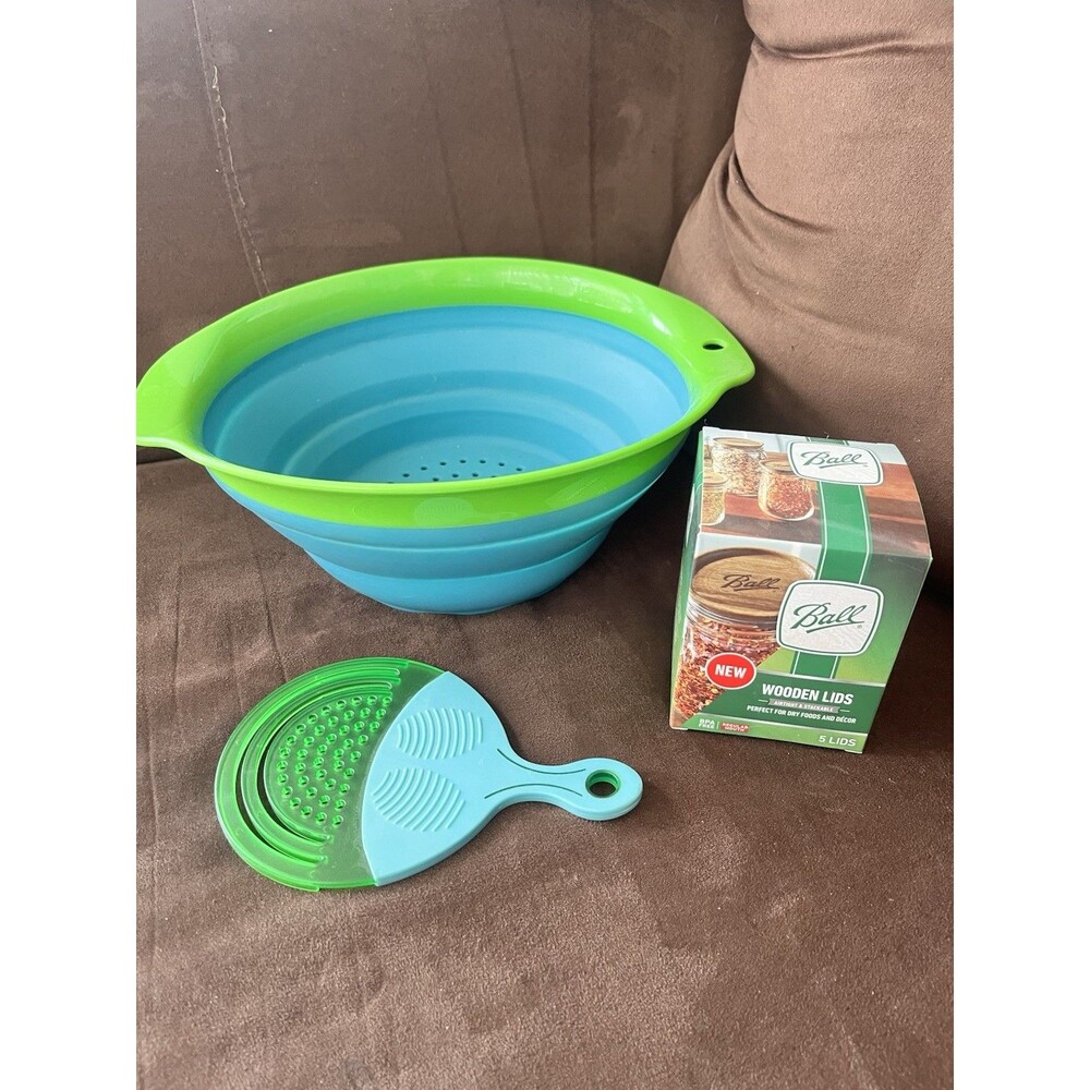 Canning Supply Bundle Collapsible Colander Can Strainer 5 Ok Wodden Lids